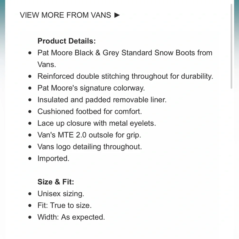 Vans Standard Snow Winter Boots Pat Moore Grey Black new Mens Size 8.5